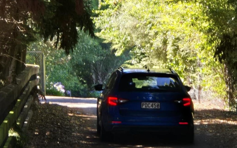 An unmarked police car at the property. Photo: RNZ/Delphine Herbert