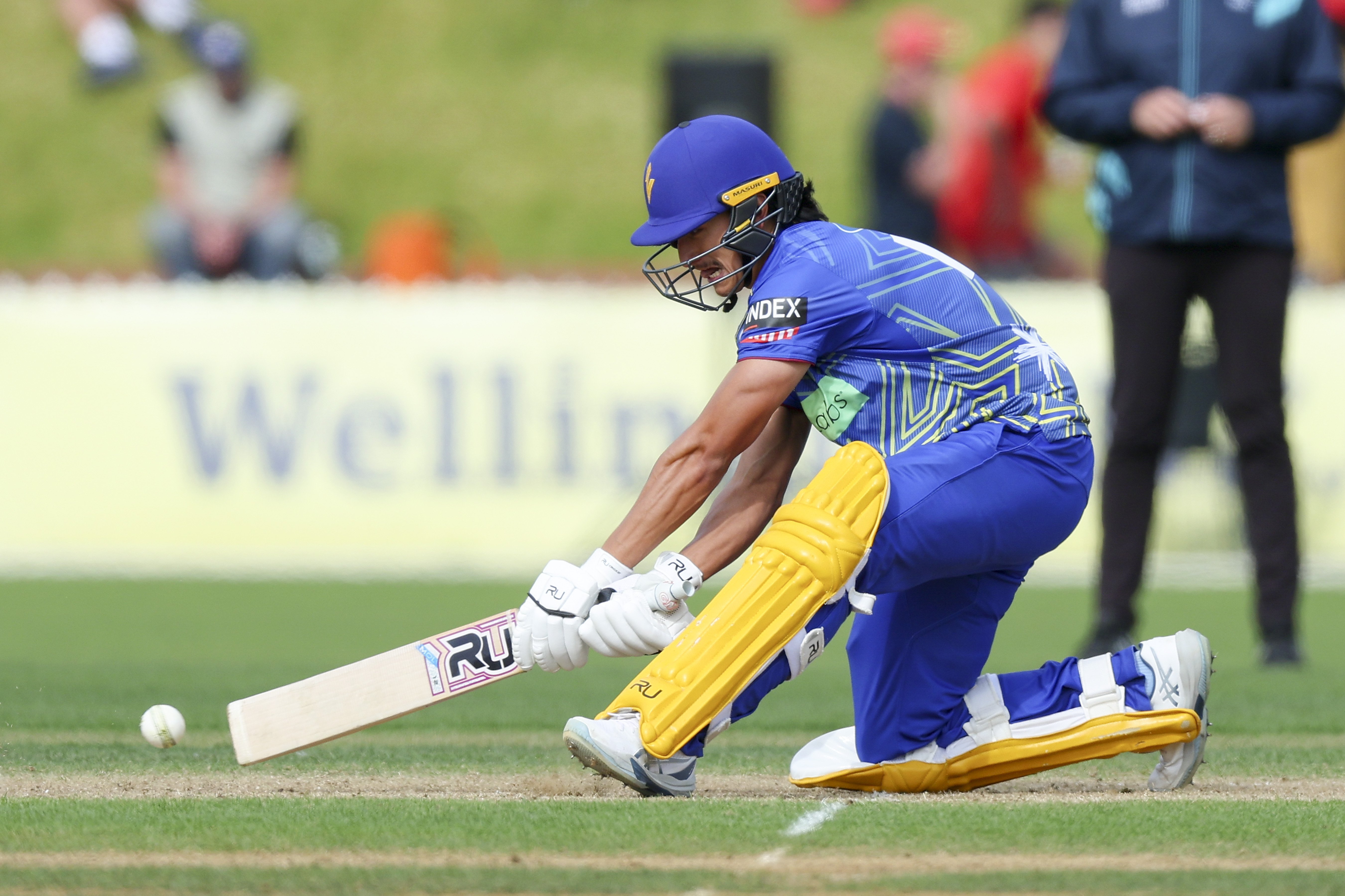 Max Chu of the Volts bats during the Super Smash match between Wellington Firebirds and Otago...