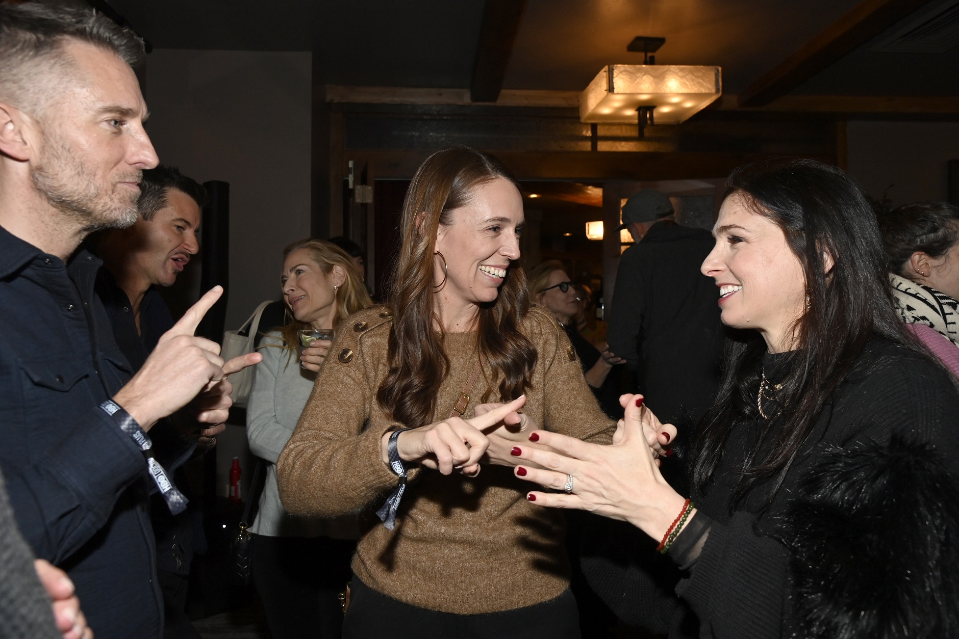 Jacinda Ardern (centre) and Shoshannah Stern (right) attend HBO Documentary Films' Sundance party...