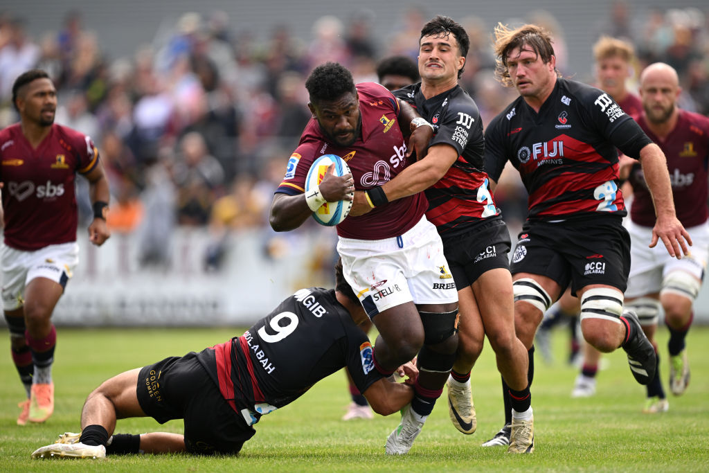 The Highlanders' Timoci Tavatavanawai tries to bust through through the Crusaders defence. Photo:...