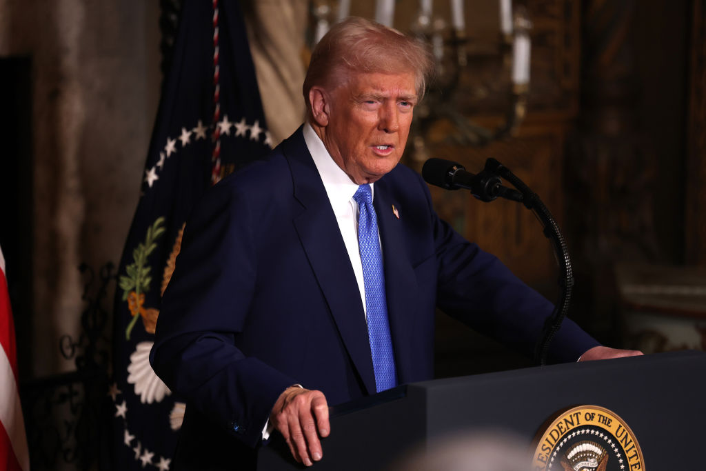 Donald Trump talks in Palm Beach today. Photo: Getty Images