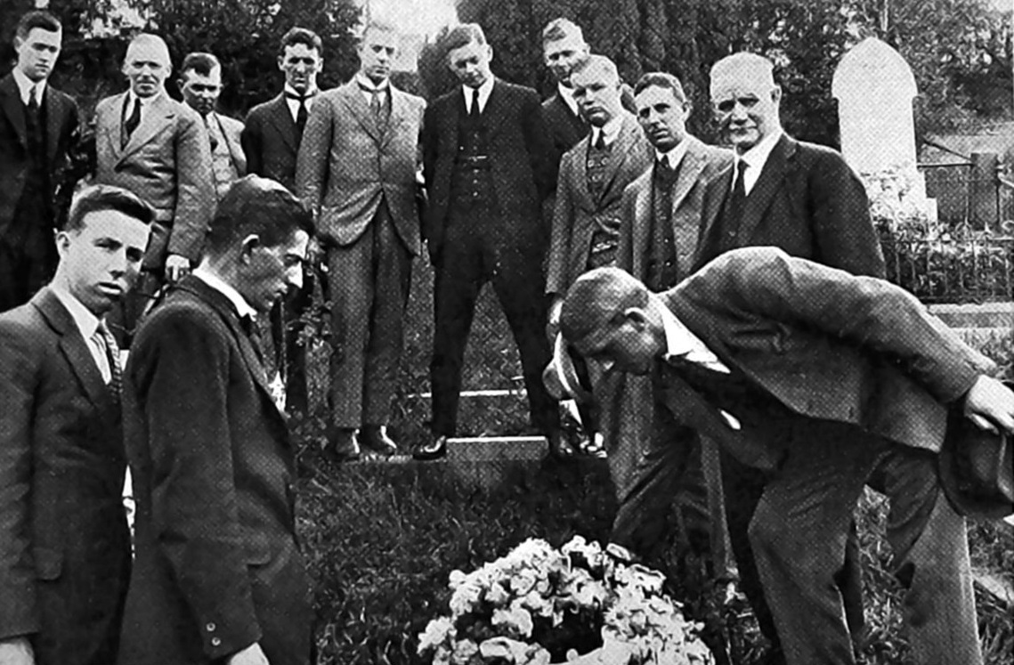 Members of the visiting Victoria cricket team visit the grave in Dunedin of Harry Graham, who...