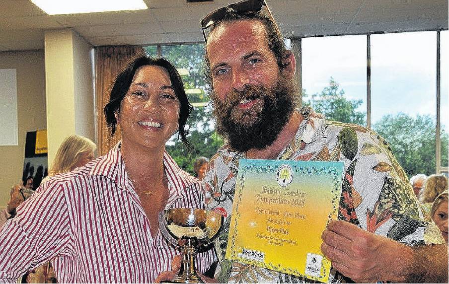 Paper Plus Kaiapoi owner Jared Raines and his partner Helen Kok won the best commercial garden...