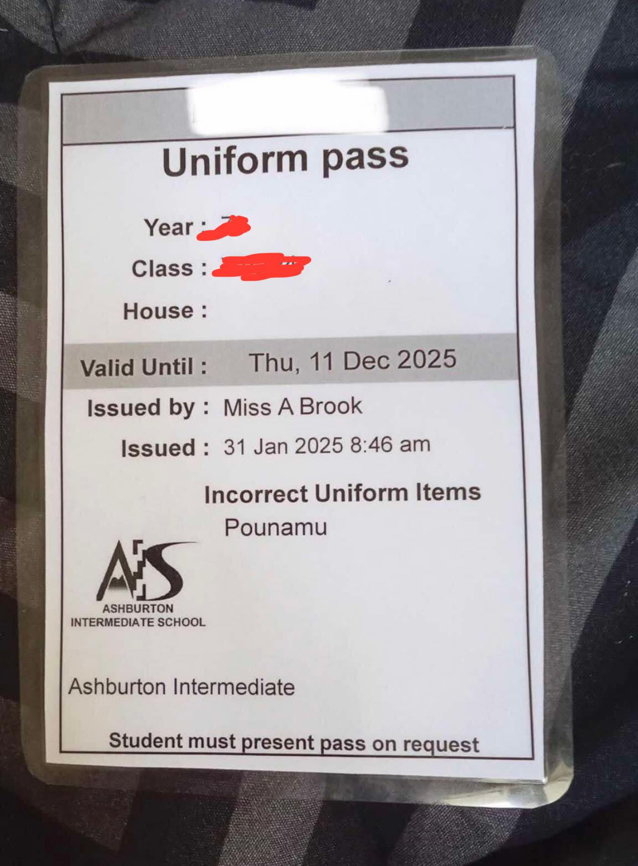 The school issued laminated passes that included a student’s name, class and specified the ...