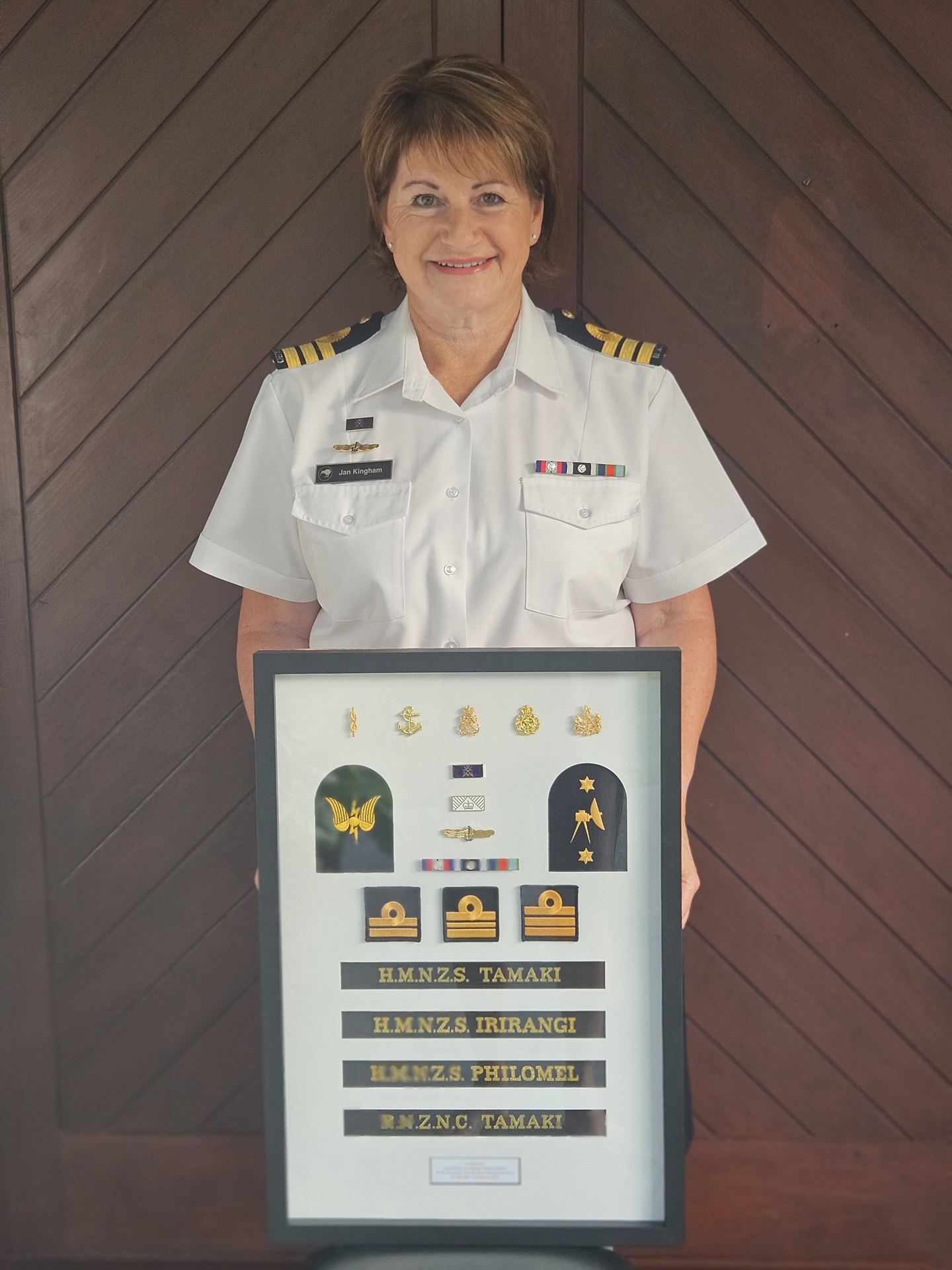 Commander Jan Kingham displays all her past ranks in the New Zealand Navy as she calls time on...