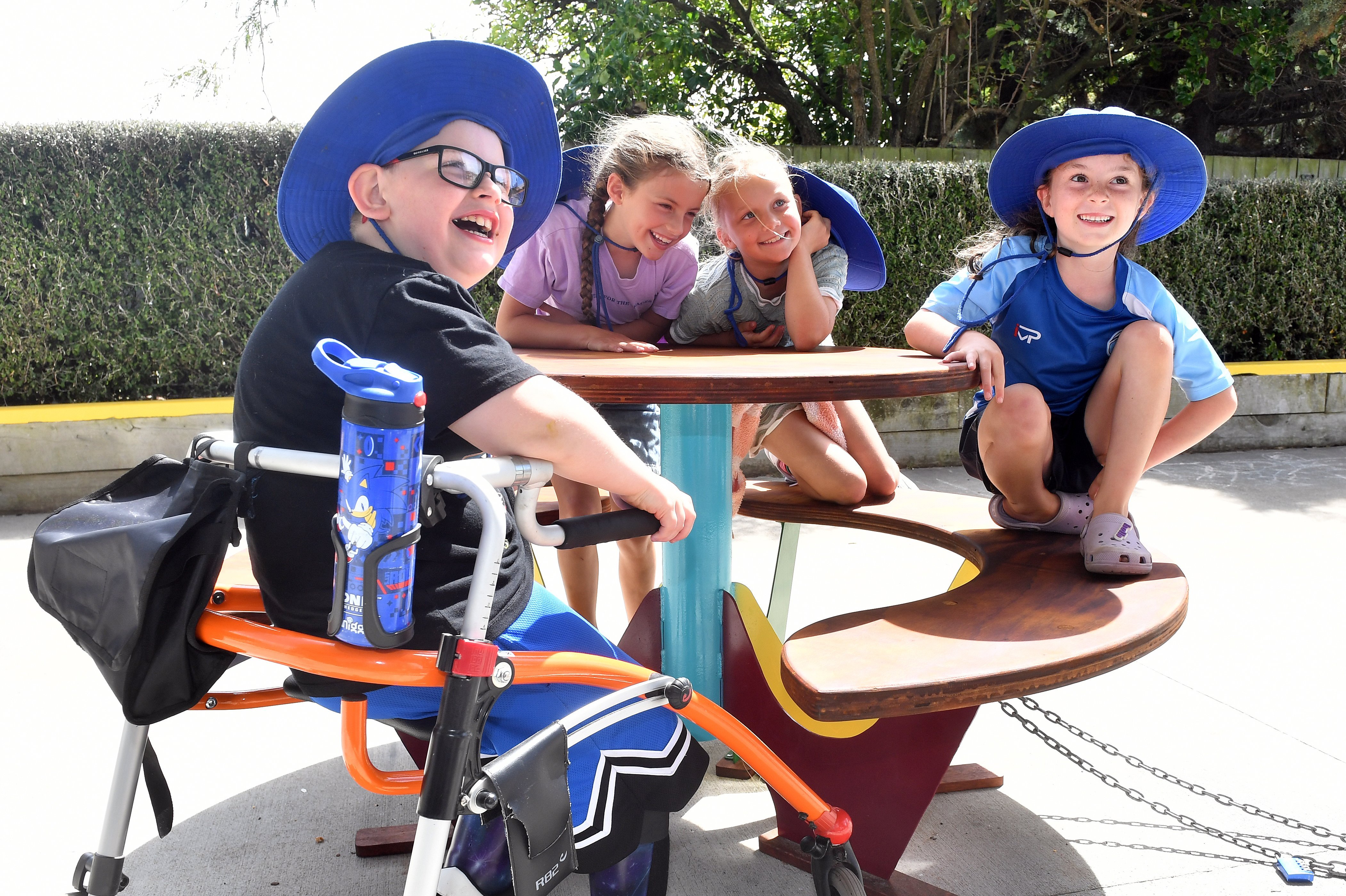 St Clair School pupil Harrison Carter and his friends (from left) Florence Murphy, 8, Ivy Newton,...