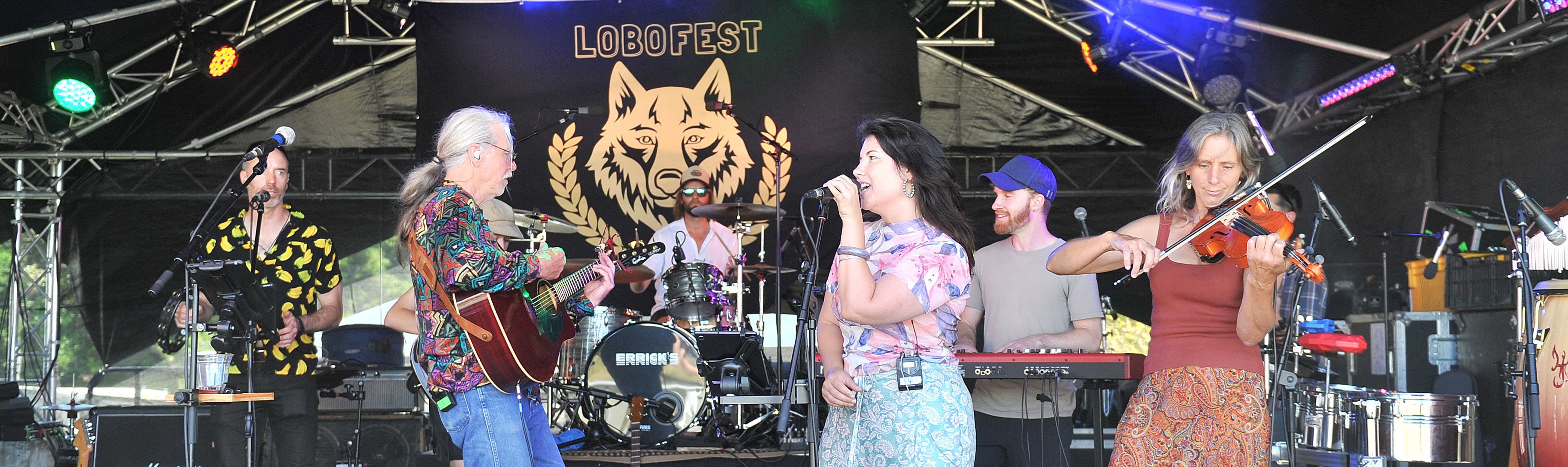 Dunedin guitarist Dr Twang performs on stage with fellow musicians at Lobofest on Saturday....