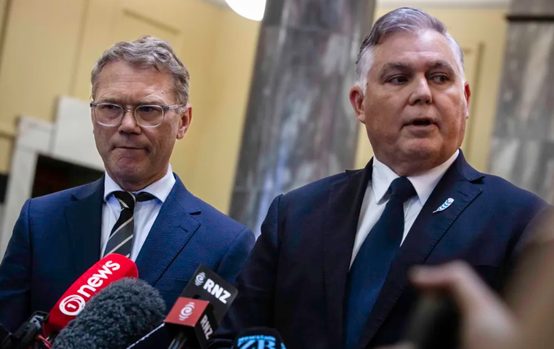 Paul Goldsmith (left) and Mark Mitchell. Photo: RNZ / Angus Dreaver