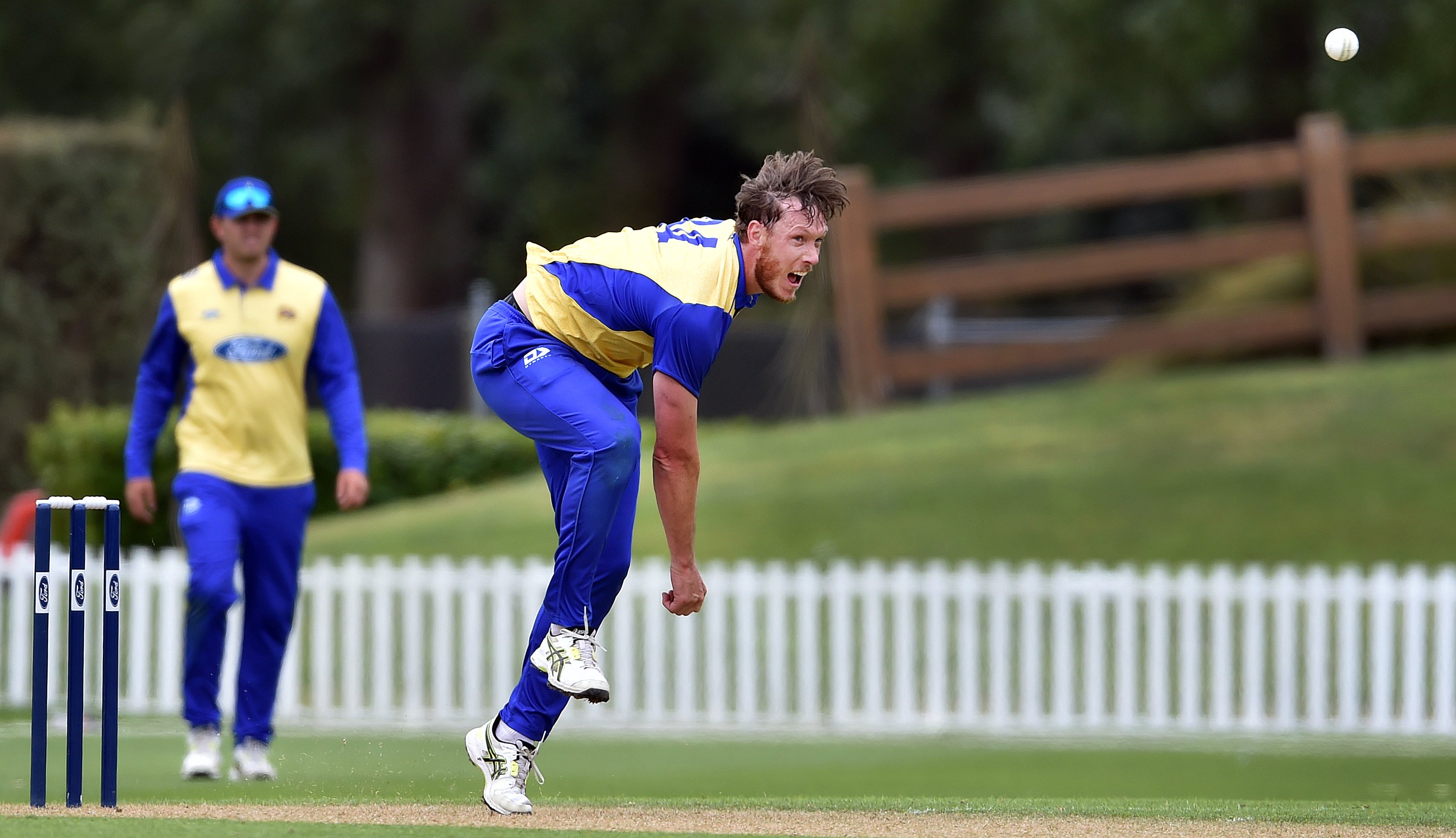 Otago Volts bowler Matthew Bacon in action at University Oval yesterday.