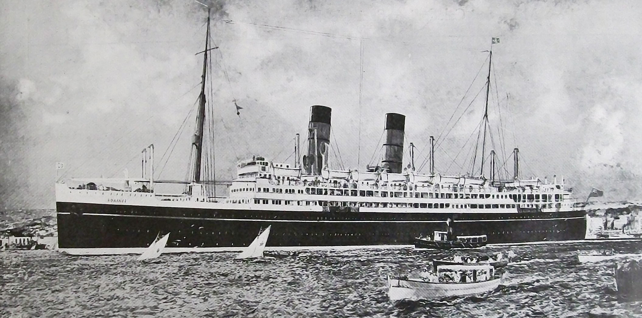 Royal mail ship Aorangi, of the Union Steam Ship Co, at the time the world’s largest motor ship ...