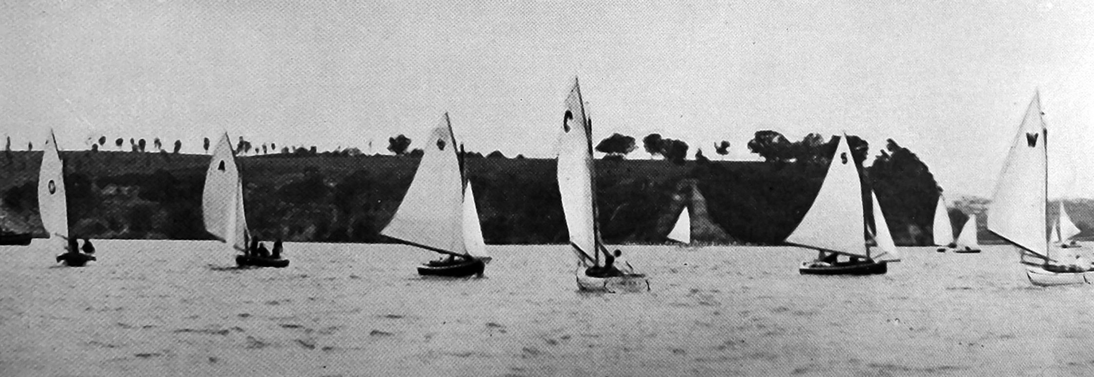 Start of the first Sanders Cup race of 14-foot dinghies: Iona (Otago, left) in the lead followed...