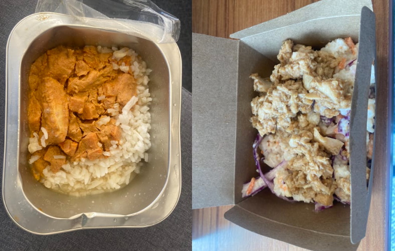 Butter chicken lunch from Lincoln Heights school (left) and chicken teriyaki lunch at Massey...