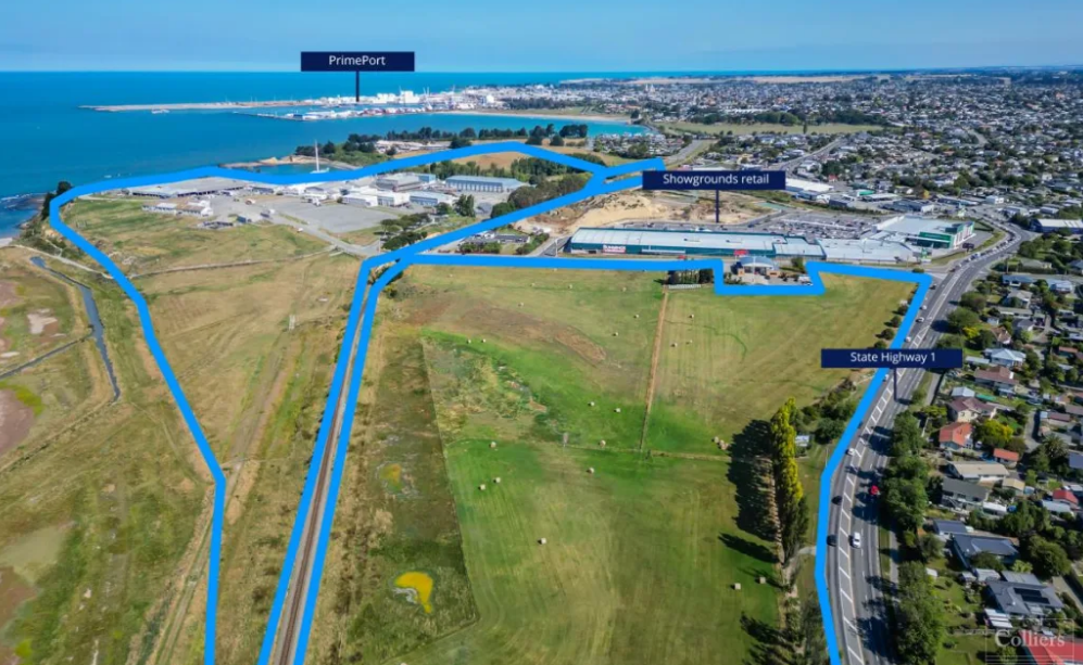 Blue lines indicating the land for sale. Photo: SUPPLIED/Colliers