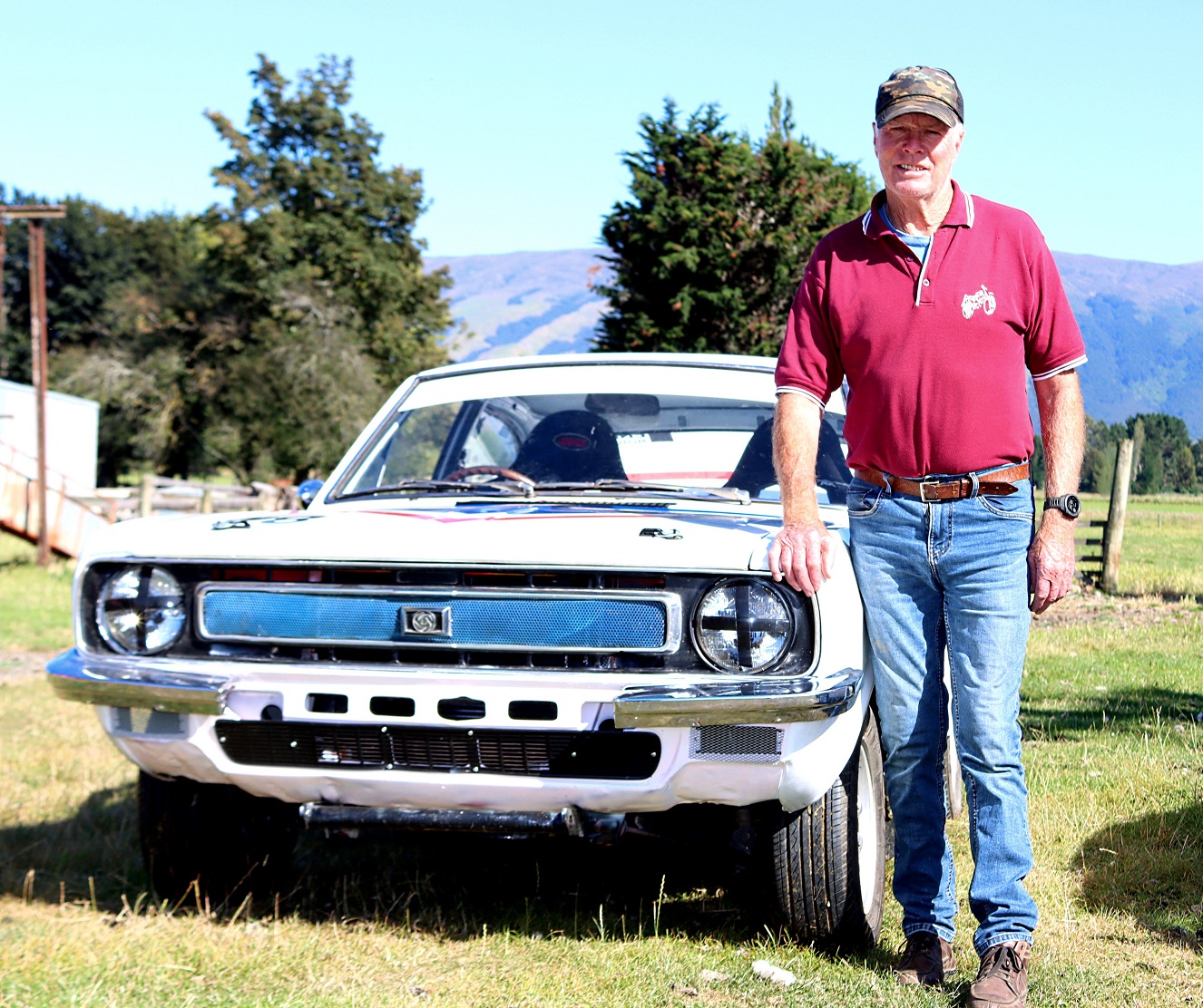 Keith Ruthven shows his replica Morris Marina 1.8 TC Coupe rally car. Photo: Sam Henderson