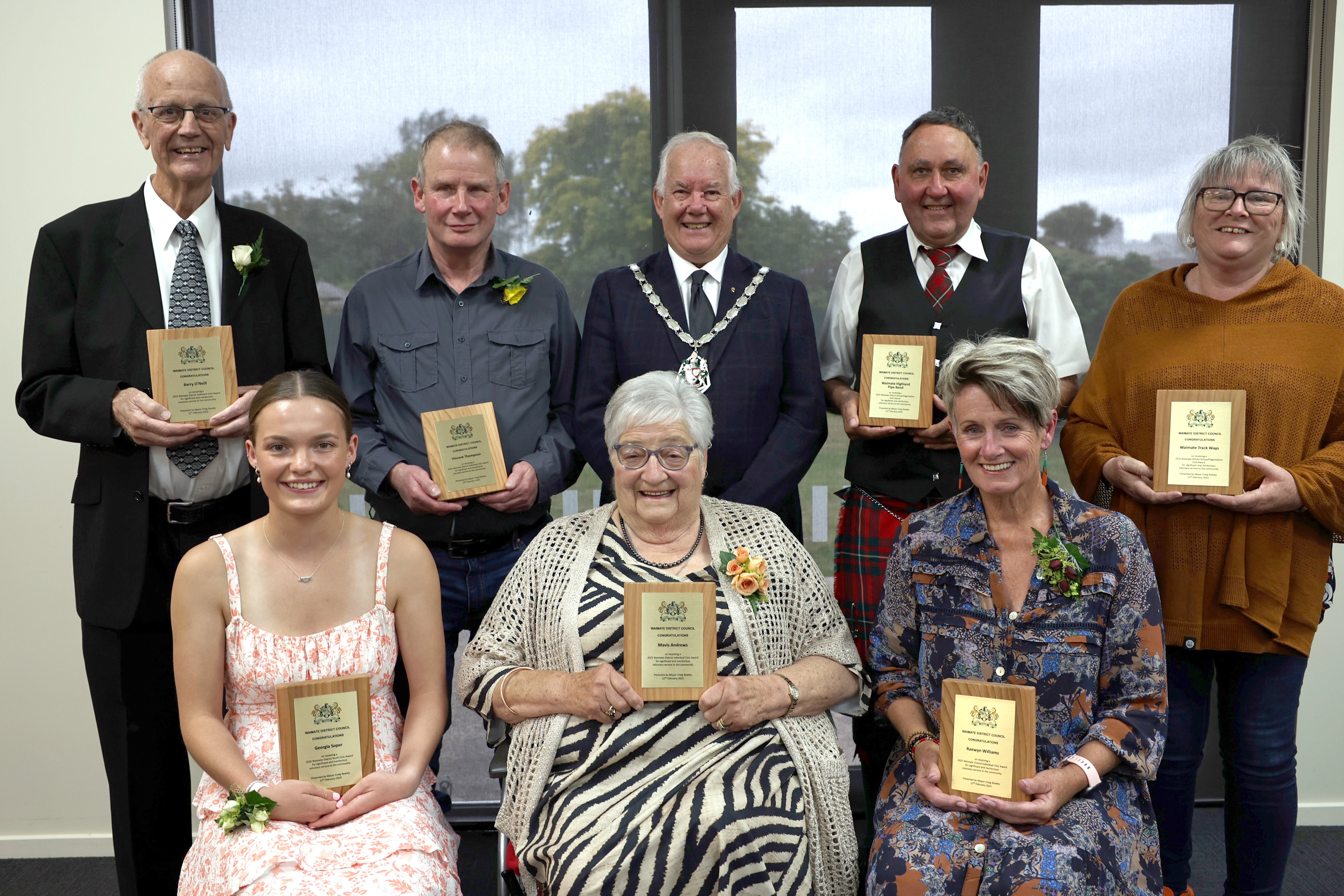 At Waimate’s civic awards function are recipients (back, from left) Barry O’Neill, Vince Thompson...