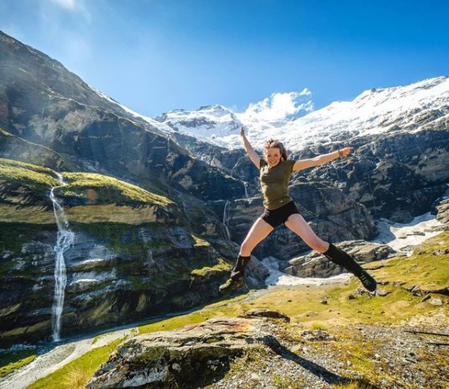 A tramper takes a selfie in front of the stunning icefall at the head of Earnslaw Burn. PICTURE:...