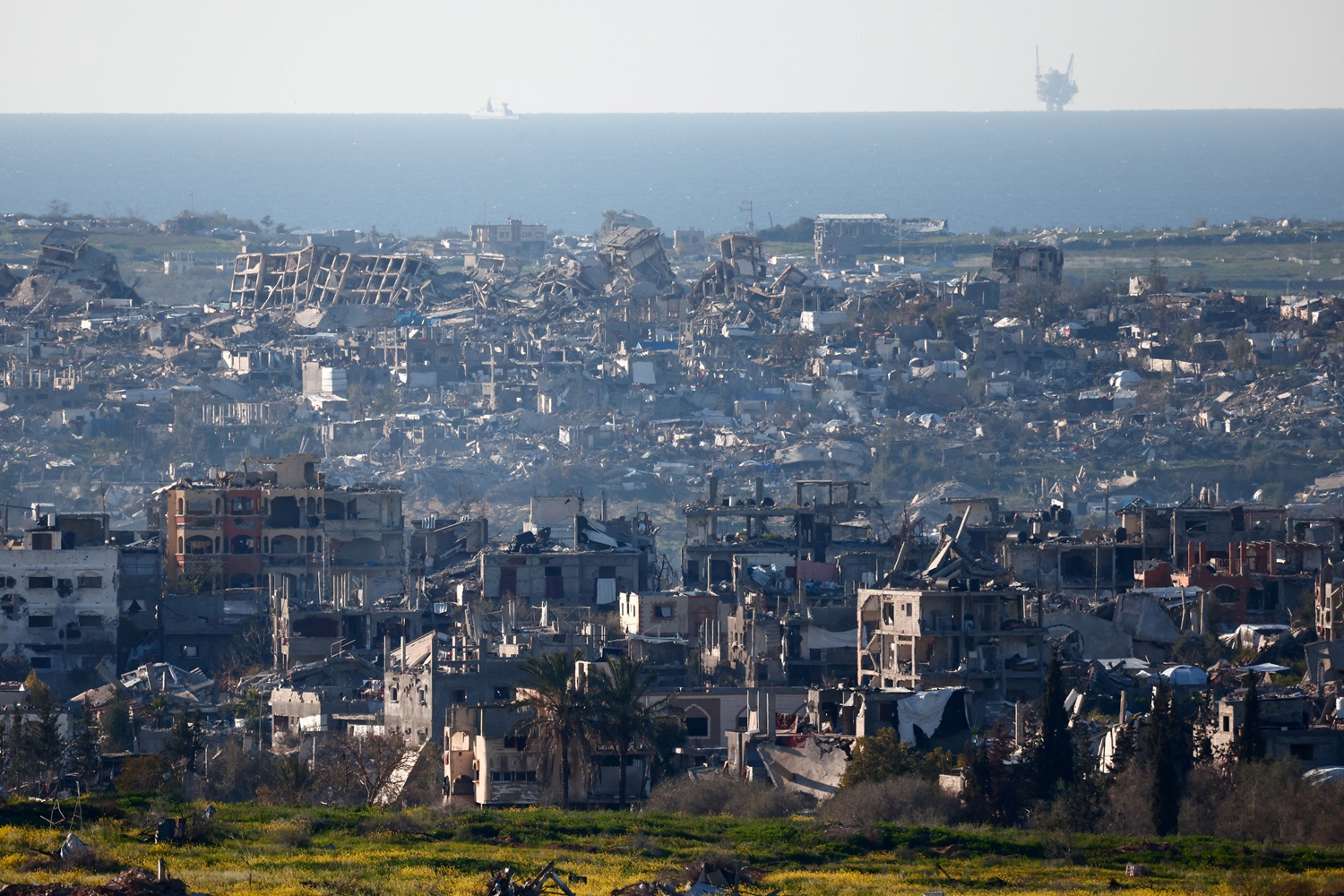 Destroyed buildings in North Gaza, as seen from Israel. Photo: Reuters