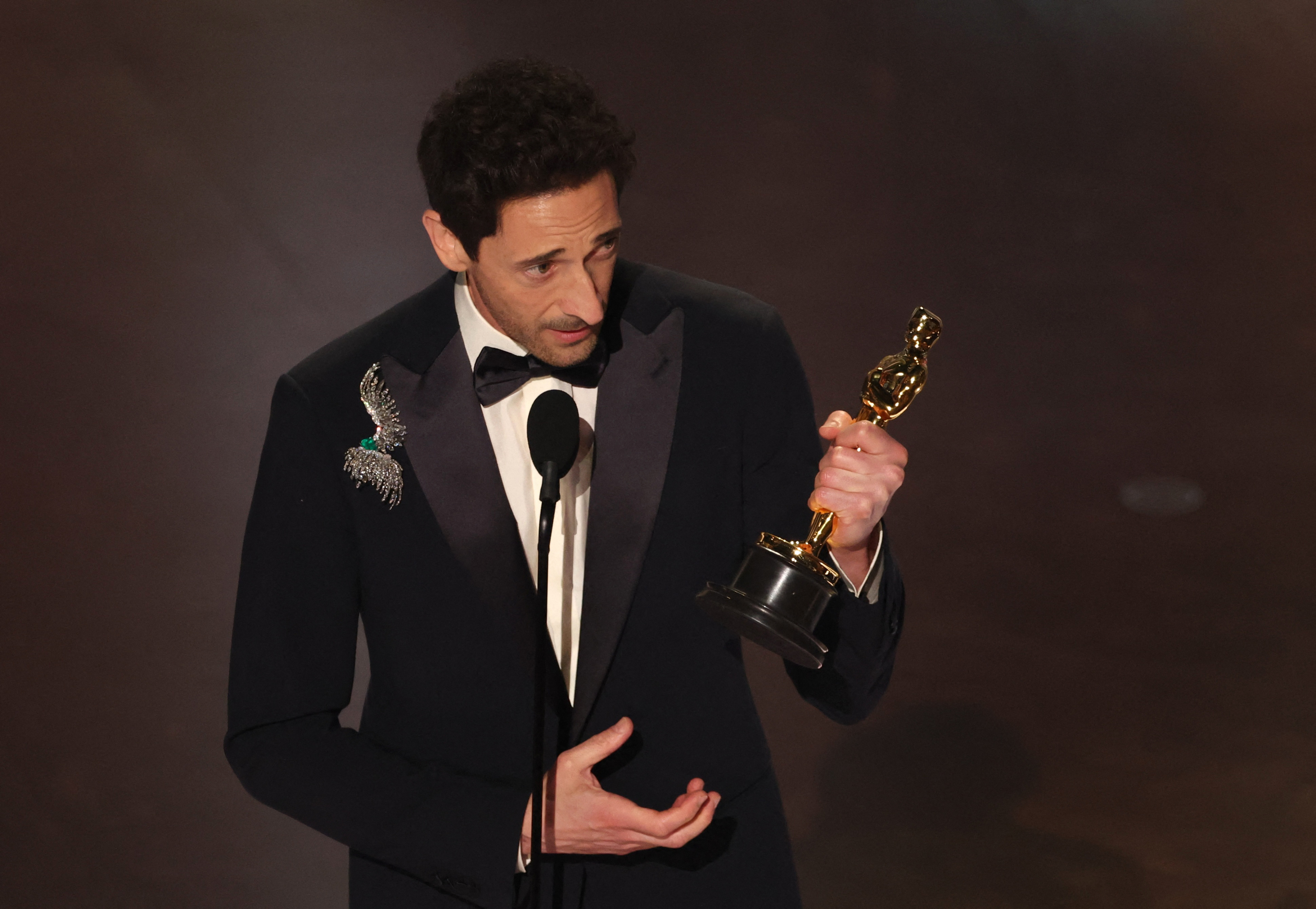 Adrien Brody accepting the Best Actor Oscar for The Brutalist. Photo: Reuters 