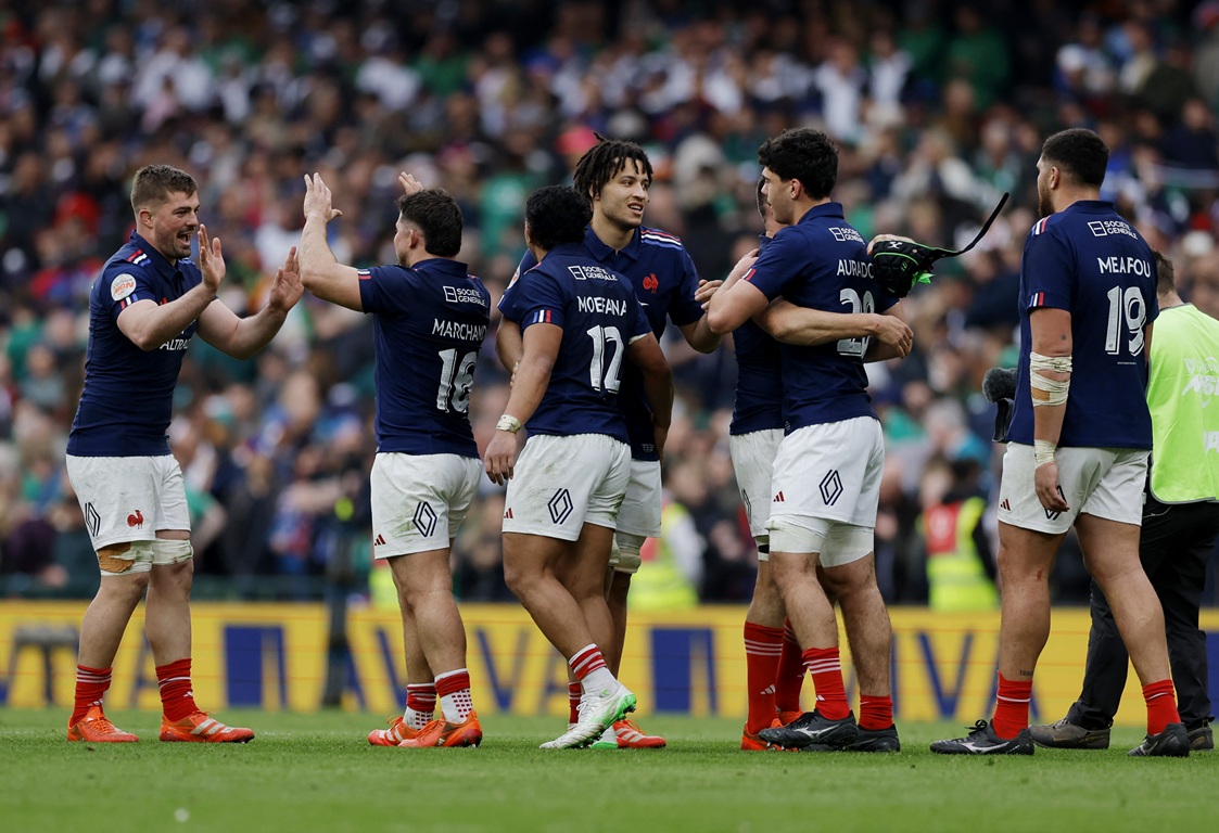 French players celebrate their victory over Ireland. Photo: Reuters