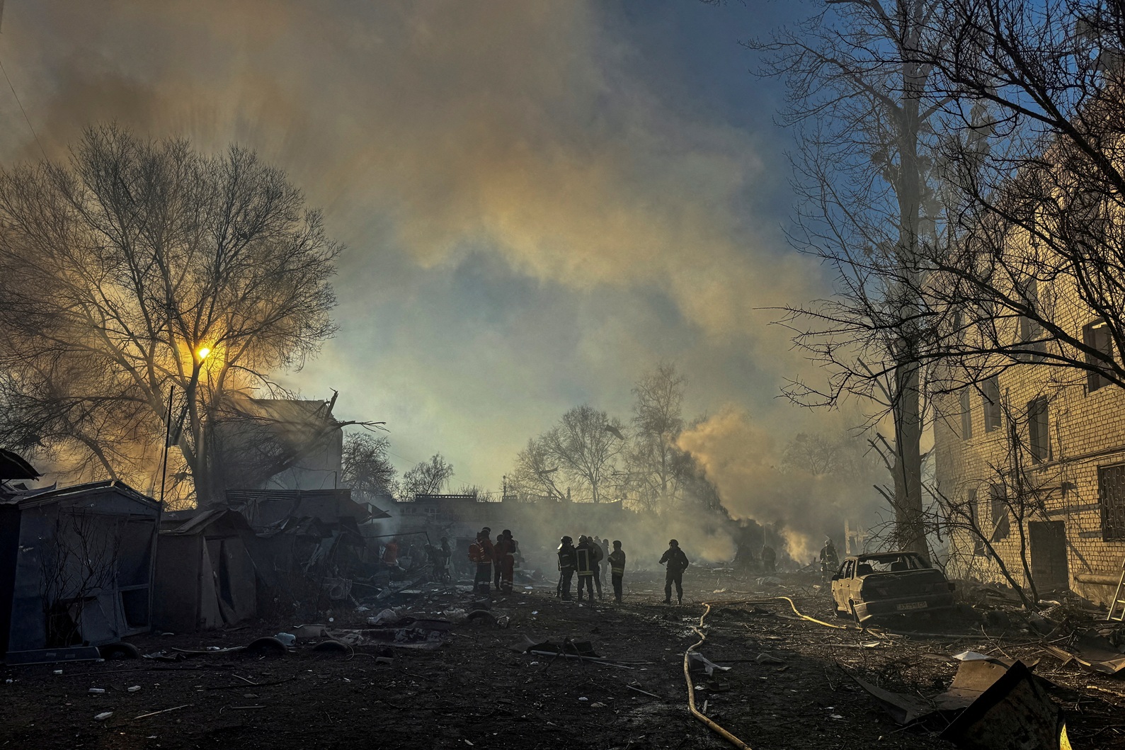 Rescuers work at the site of a Russian missile strike in Kharkiv, Ukraine. Photo: Reuters