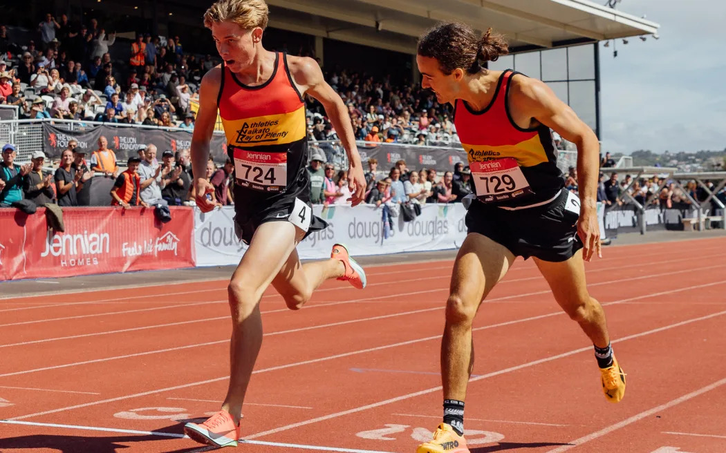 Ben Ruthe and Sam Tanner finished identically at the 1500m. Photos: supplied/NZ Athletics