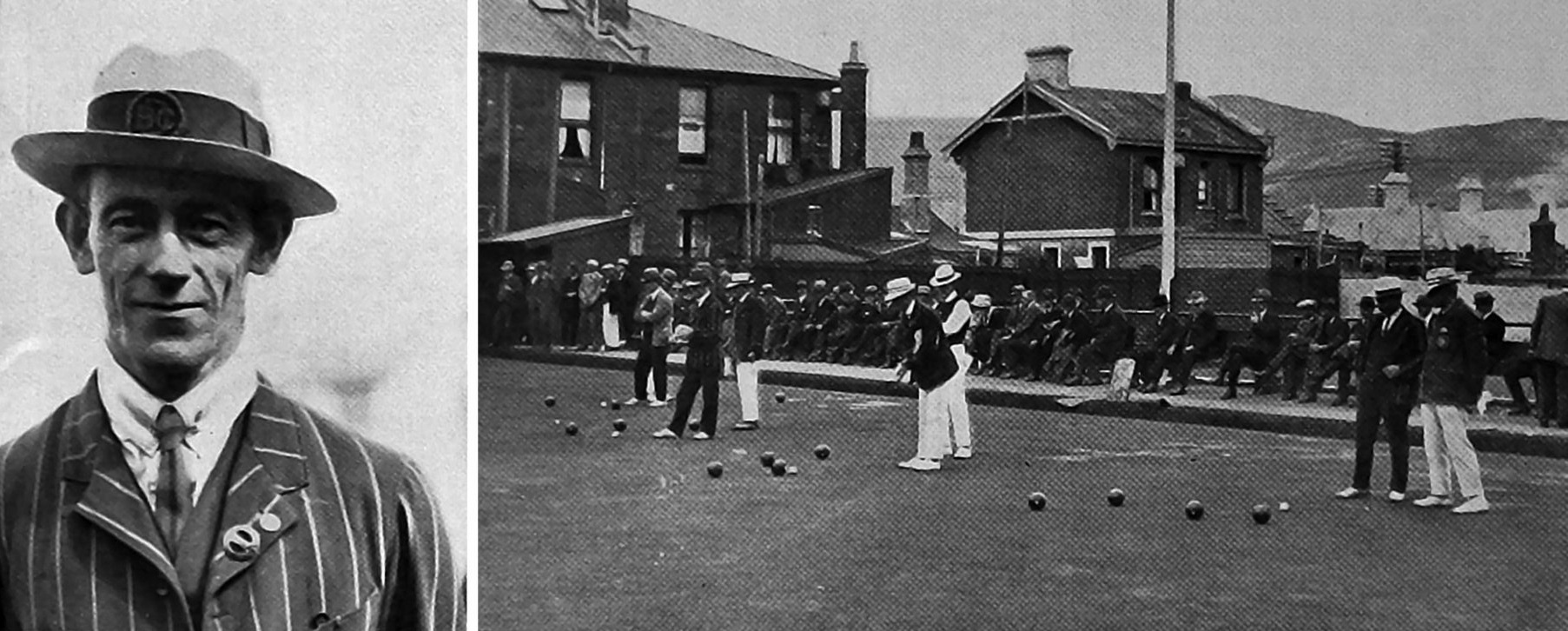 W.M. Hogg, champion of champions, Dunedin Bowling Centre, and a scene during the contests. —...