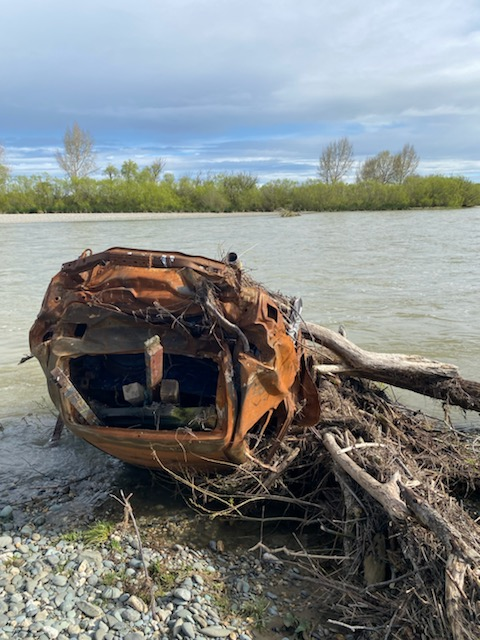 A car that had washed down the Mataura River required salvaging by Environment Southland. Photo:...