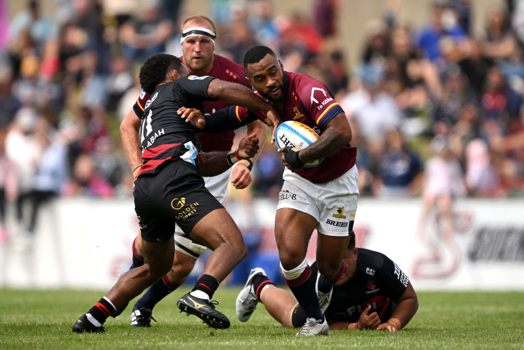 Jona Nareki on the charge for the Highlanders against the Crusaders in preseason this year. Photo...