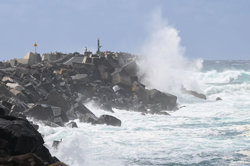 Waves caused by the approaching Cyclone Alfred crash at North Wall in Ballina, New South Wales....