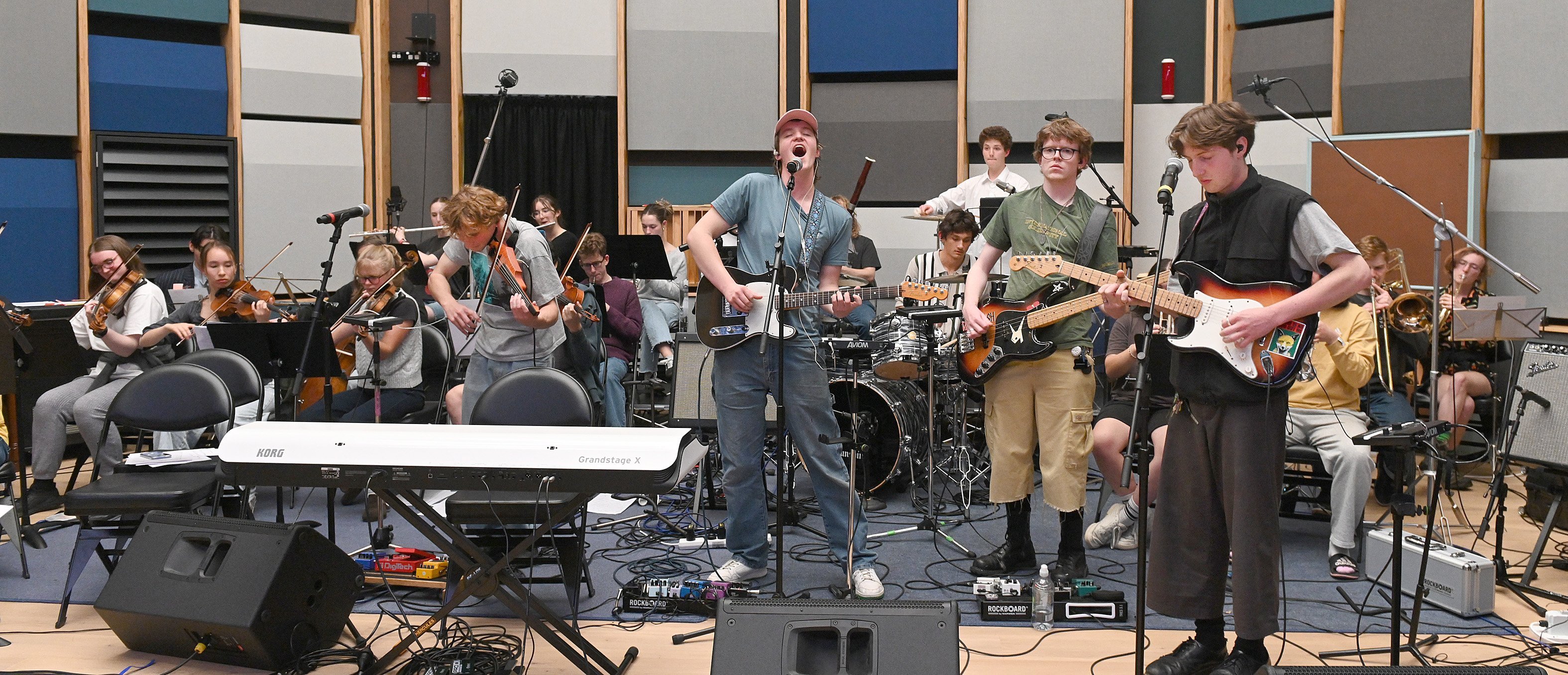 Dunedin band Ivy rehearse with the Dunedin Youth Orchestra at Te Korokoro o te Tūī, at the...