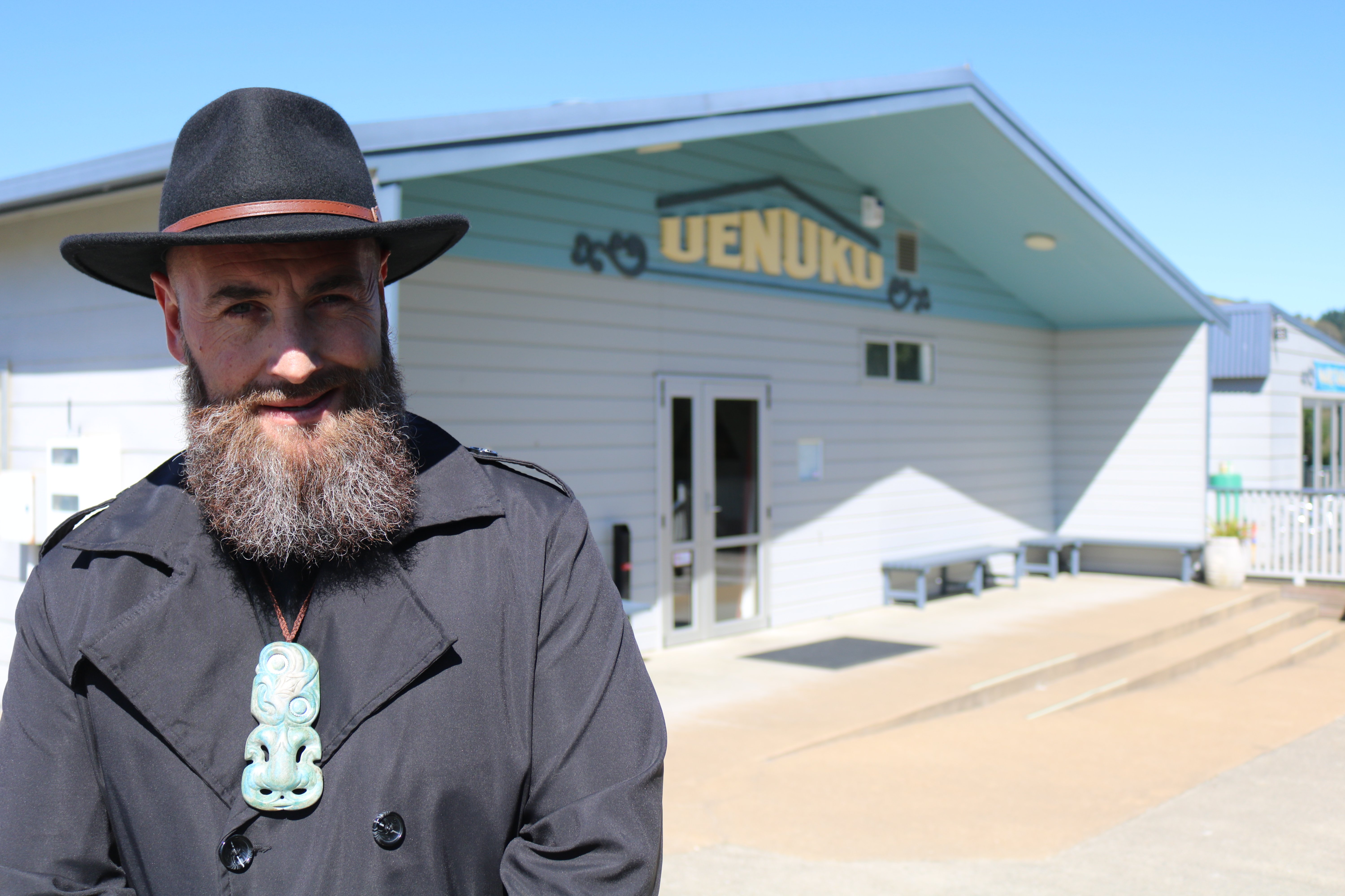 Ngāi Tahu kaiwhakahaere Justin Tipa outside wharenui Uenuku at Moeraki. PHOTO: JULES CHIN