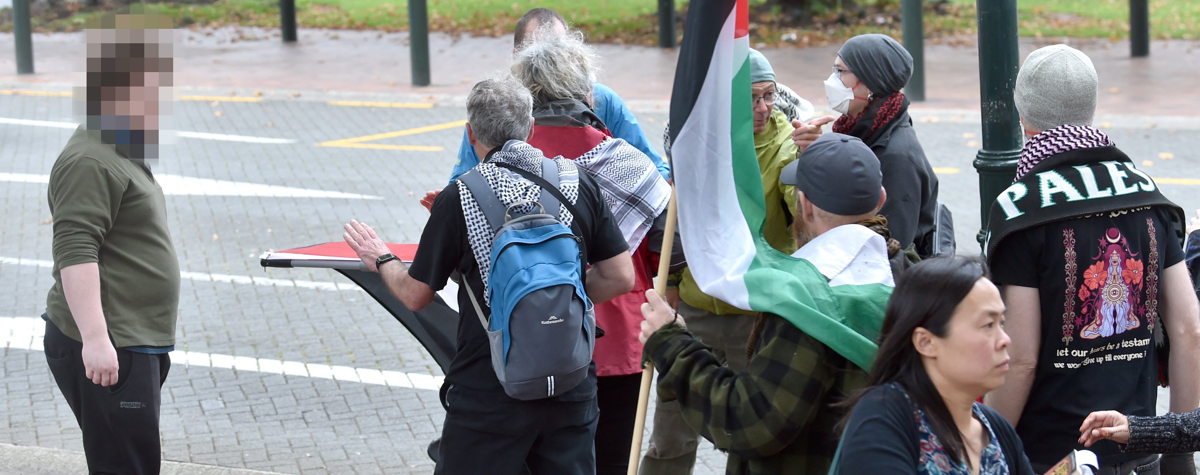 A man (left) was arrested after he allegedly assaulted two pro-Palestine protesters. 