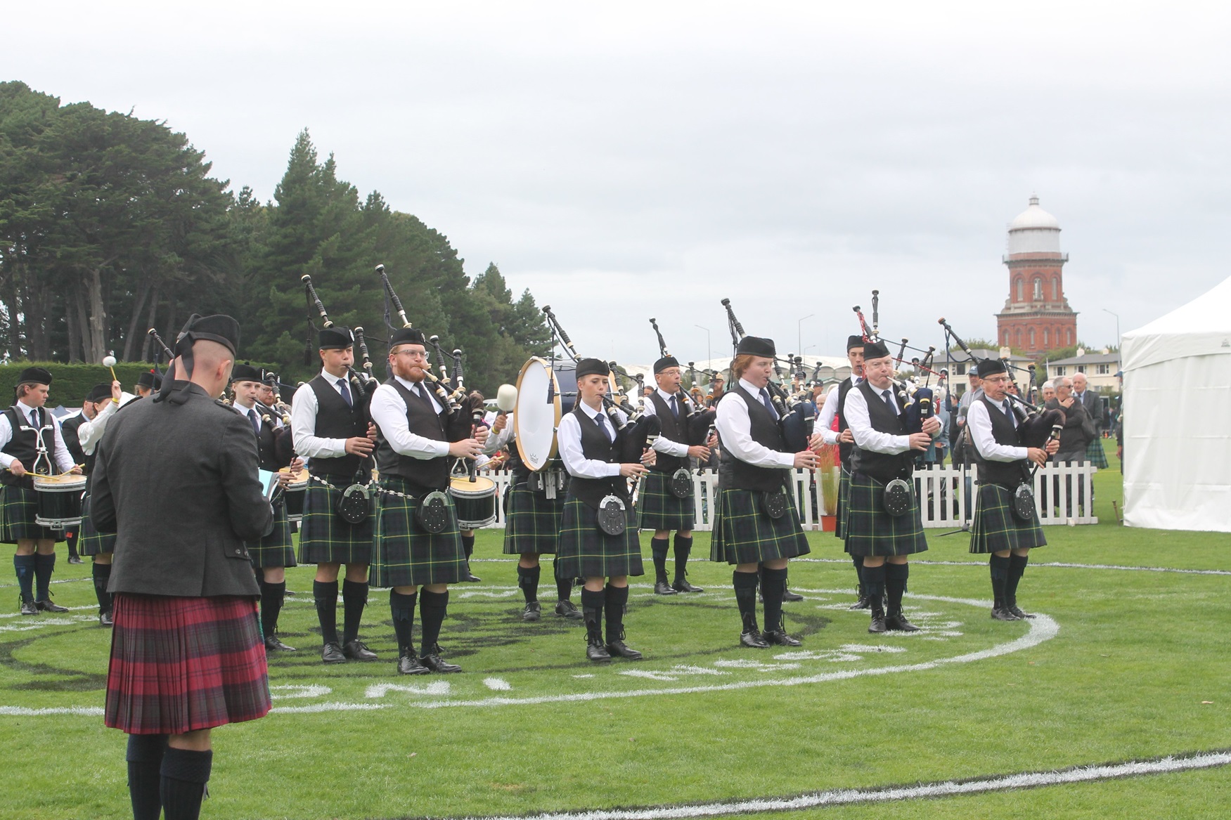 The City of Dunedin Pipe Band perform during the 2025 New Zealand Pipe Band Championships in...