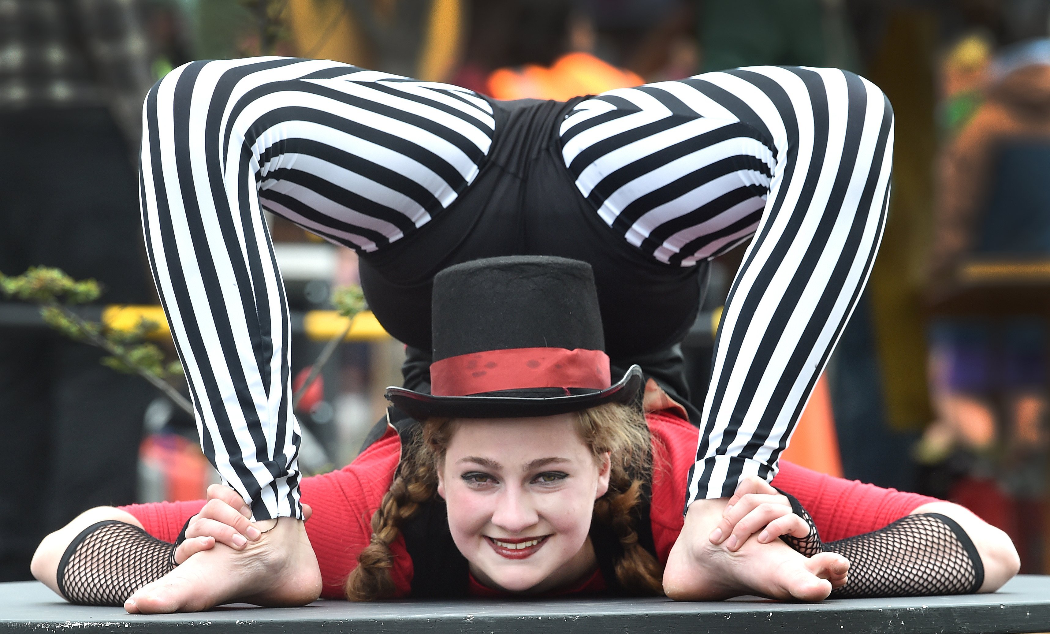 June Ward, 15, shows off her contortionist skills at the South Dunedin Street Festival on...