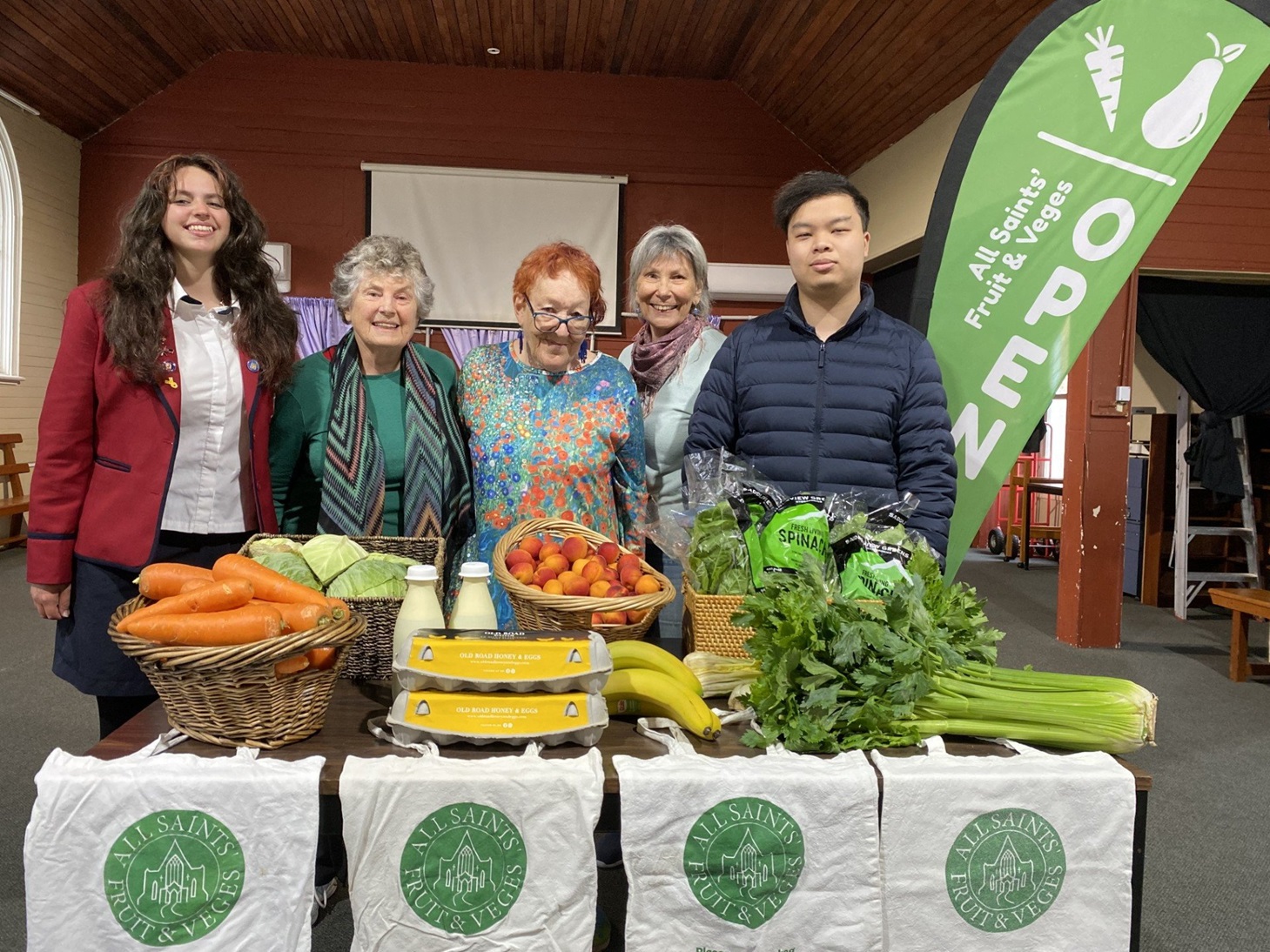 All Saints Fruit & Veges scheme volunteers (from left) Theodora Clarke-Wallace, 15, Rev Ruth Doig...