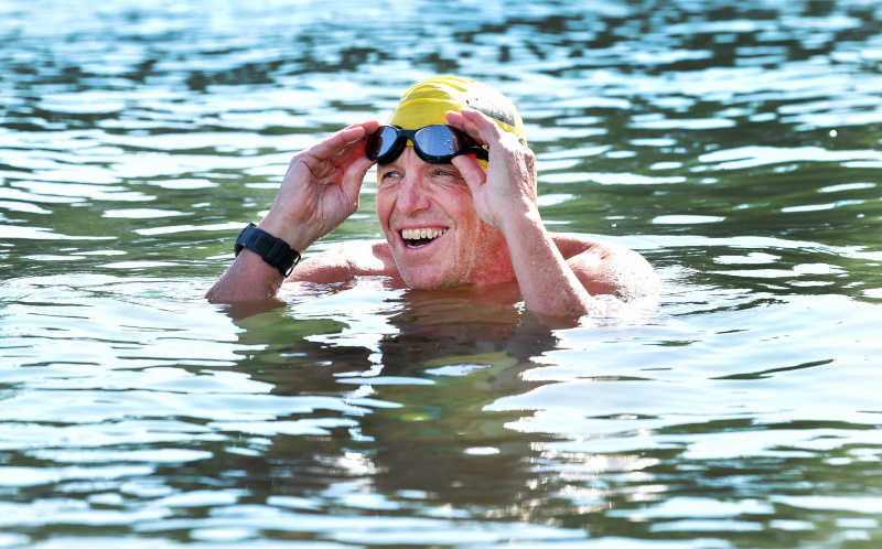 Steve Prescott gets in practice laps in ahead of his attempt at becoming the oldest man to swim...