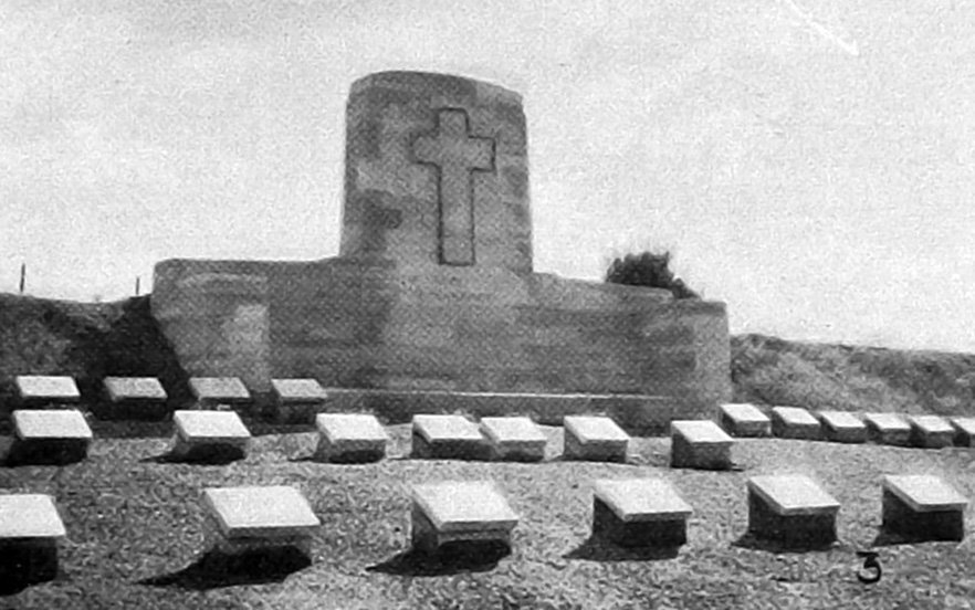 Memorial cross and cemetery, Walker's Ridge, Gallipoli Peninsula. — Otago Witness, 24.3.1925