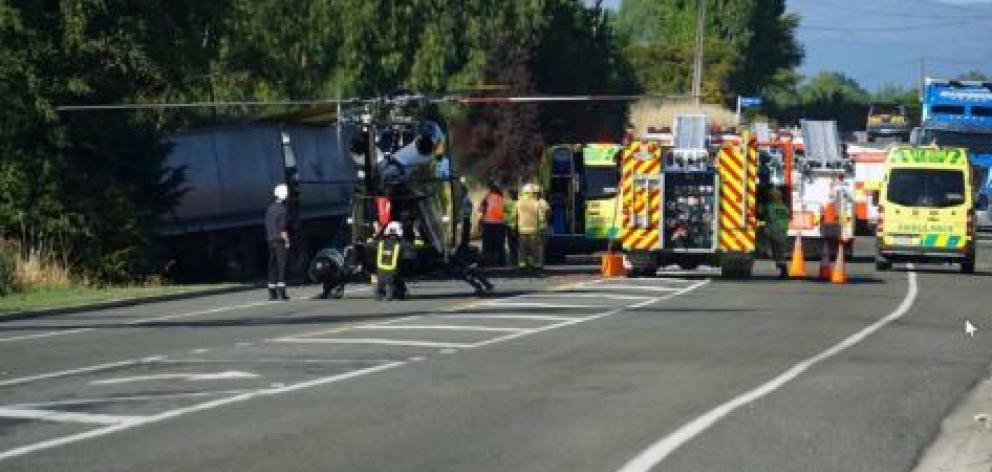 Emergency services at the scene of a serious crash on State Highway 1 near Ōamaru where two...