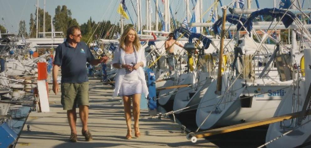 Barrie Neilson with Hilary Timmins at Corfu marina. Photo: TVNZ