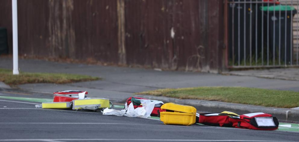 Medical equipment on Matipo St where person has died. Photo: George Heard