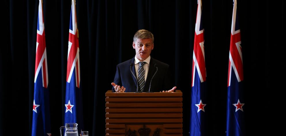 New Zealand Prime Minister Bill English speaks at a press conference at Parliament earlier this year. Max Harris says we should expect more from those that  we install in Wellington. Photo: Getty Images 