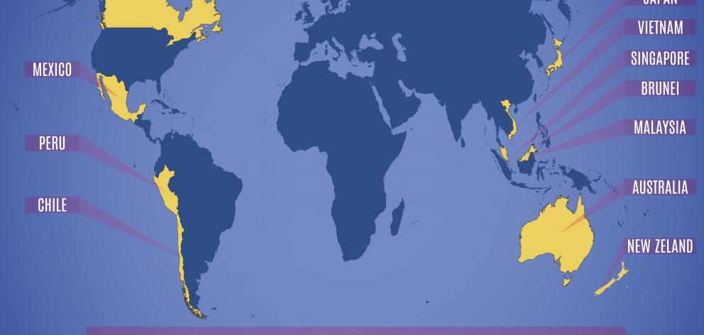 A map showing the 10 nations still in the TPP. Map: Getty Images 