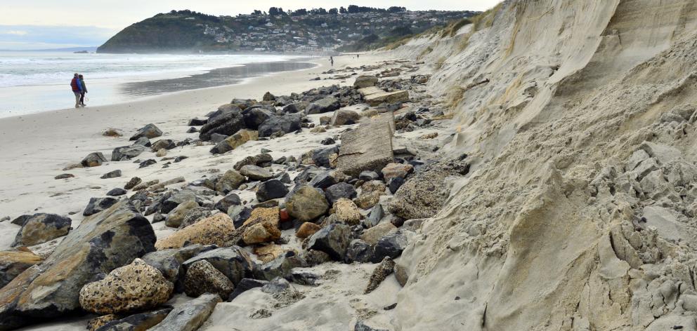 Erosion at Middle Beach looking back toward St Clair from the end of Moana Rua. Photo: Gerard O...