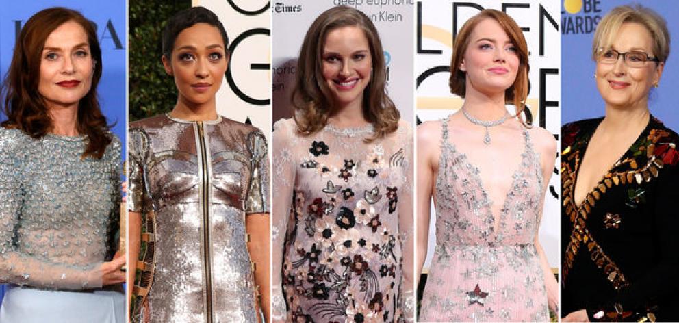 Best actress Oscar nominees for the 89th annual Academy Awards (L-R) Isabelle Huppert, Ruth Negga, Nalie Portman, Emma Stone and Meryl Streep. Photo: Reuters