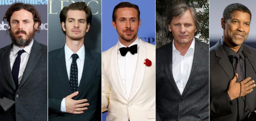 Best actor Oscar nominees for the 89th annual awards (L-R) Casey Affleck, Andrew Garfield, Ryan Gosling, Viggo Mortensen and Denzel Washington. Photo: Reuters