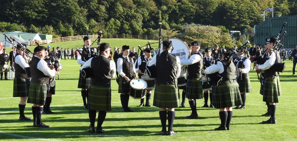 City of Dunedin Pipe Band competes in the Grade 4b competition at the University Oval this...