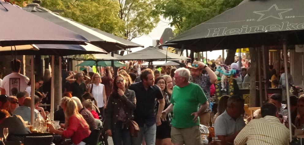 Bar and restaurants' outdoor seating is at a premium in Queenstown Mall. Photo: Guy Williams