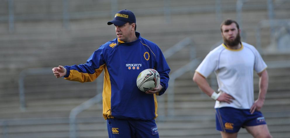 Former Otago coach Phil Mooney at a training at Carisbrook, with a young Liam Coltman in the...