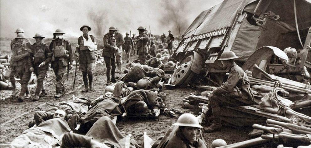 Australian wounded on the Menin Road, near Birr Cross Road on September 20, 1917. Photo: State...