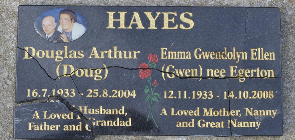 The plaque remembering Doug and Emma Hayes.